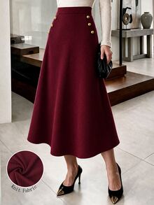 Modelyn Women's Solid Color Casual Versatile Daily Wear Skirt - Burgundy - View 2