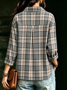 Trelyra 女款格紋休閒百搭日常襯衫 - 淺灰色 - 查看 2