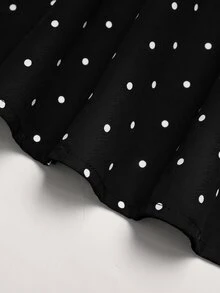 SHEIN Tween少女青少年女童洋裝 初秋休閒優雅黑白波點印花收腰洋裝 女孩洋裝 波點洋裝 - 黑色 - 查看 8