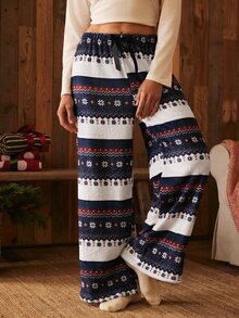 Lullawish Women's Nomad Vacation Style Christmas Fair Isle Print Plush Pajama Bottoms - Multicolor - View 1