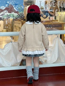 DAZY 幼童女款對比色荷葉領長袖運動衫 - 黃色 - 查看 2