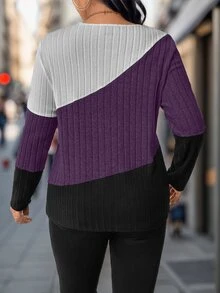 SHEIN 大尺碼拼色圖案女款T恤上衣，適合春秋穿著 - 彩色 - 查看 2