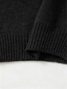 SHEIN 秋季極簡風小高領針織套頭衫 女款落肩七分袖短版寬鬆毛衣 - 黑色 - 查看 4