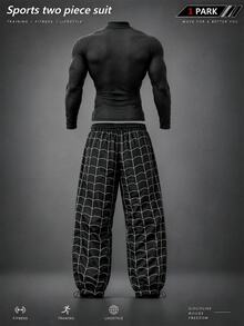 RISE LYT Men's Spider Pattern Print Long Sleeve Top And Drawstring Waist Long Pants Sports Set - Multicolor - View 2