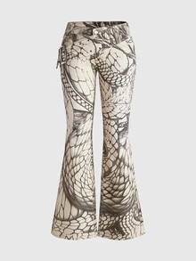 ROMWE Grunge Punk Vintage Snake Print Low Waist Flare Jeans - Multicolor - View 1
