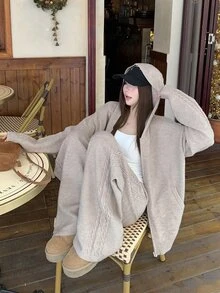 DAZY Women's Zip-Up Hoodie And Knit Pants 2 Pieces Set - Khaki - View 9