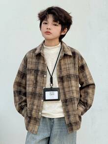Dazy Kids Tween Boy Plaid Single-Breasted Long Sleeve Fashion Shirt - Coffee Brown - View 6