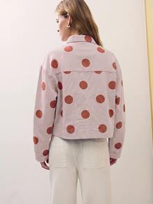 Nöista Oversized Cropped Jacket With Chinese Buttons, Casual Fall Jacket For Women, Layering Piece, Smart Casual Cozy - Pink - View 2