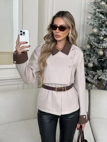 Easowa Women's Colorblock Casual Versatile Daily Wear Long Sleeve Jacket - Khaki - View 5