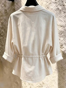 Resyla New Women's Slouchy Casual Loose Slimming Drawstring Plus Size Long Sleeve Shirt Fall - Apricot - View 2