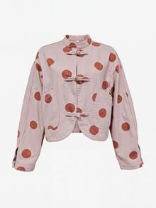 Nöista Oversized Cropped Jacket With Chinese Buttons, Casual Fall Jacket For Women, Layering Piece, Smart Casual Cozy - Pink - View 6