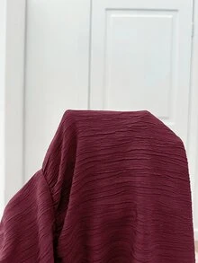 SHEIN 青少年女孩編織寬鬆休閒圓領洋裝，紅色 - 酒紅色 - 查看 7
