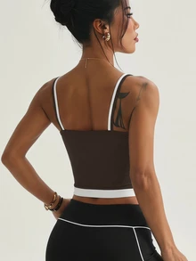 Slayform Slayform Women's Sports Yoga Outdoor Gym Tank Top With Adjustable Shoulder Straps And Contrast Color - Brown - View 2