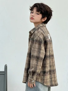 Dazy Kids Tween Boy Plaid Single-Breasted Long Sleeve Fashion Shirt - Coffee Brown - View 1