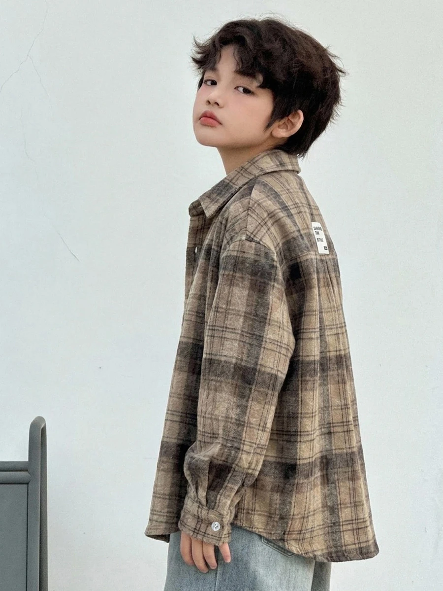 Dazy Kids Tween Boy Plaid Single-Breasted Long Sleeve Fashion Shirt - Coffee Brown - View 1