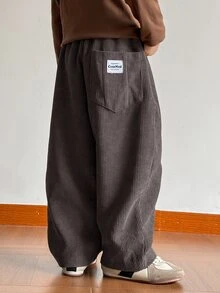 SHEIN 男士燈芯絨長褲，栗色，寬鬆版型，適合冬季、秋季與春季，休閒褲適合日常穿著、通勤、休閒運動，寬鬆直筒褲腿，適合春季、夏季與秋季，返校、外出 - 紫紅色 - 查看 1