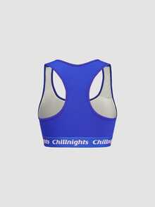 Chillnights 3 قطع/مجموعة حمالة صدر رياضية للنساء الشابات بتصميم ظهر سباق مضلع مع رقعة منسوجة بألوان متباينة وحروف - متعدد الألوان - مشاهدة 12