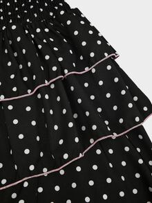 Sweetra CURVE Plus Size Autumn/Winter Fashion Colorblock Polka Dot Waist-Cinched Slimming Casual Long Sleeve Tiered Dress Fall Christmas - Black - View 4