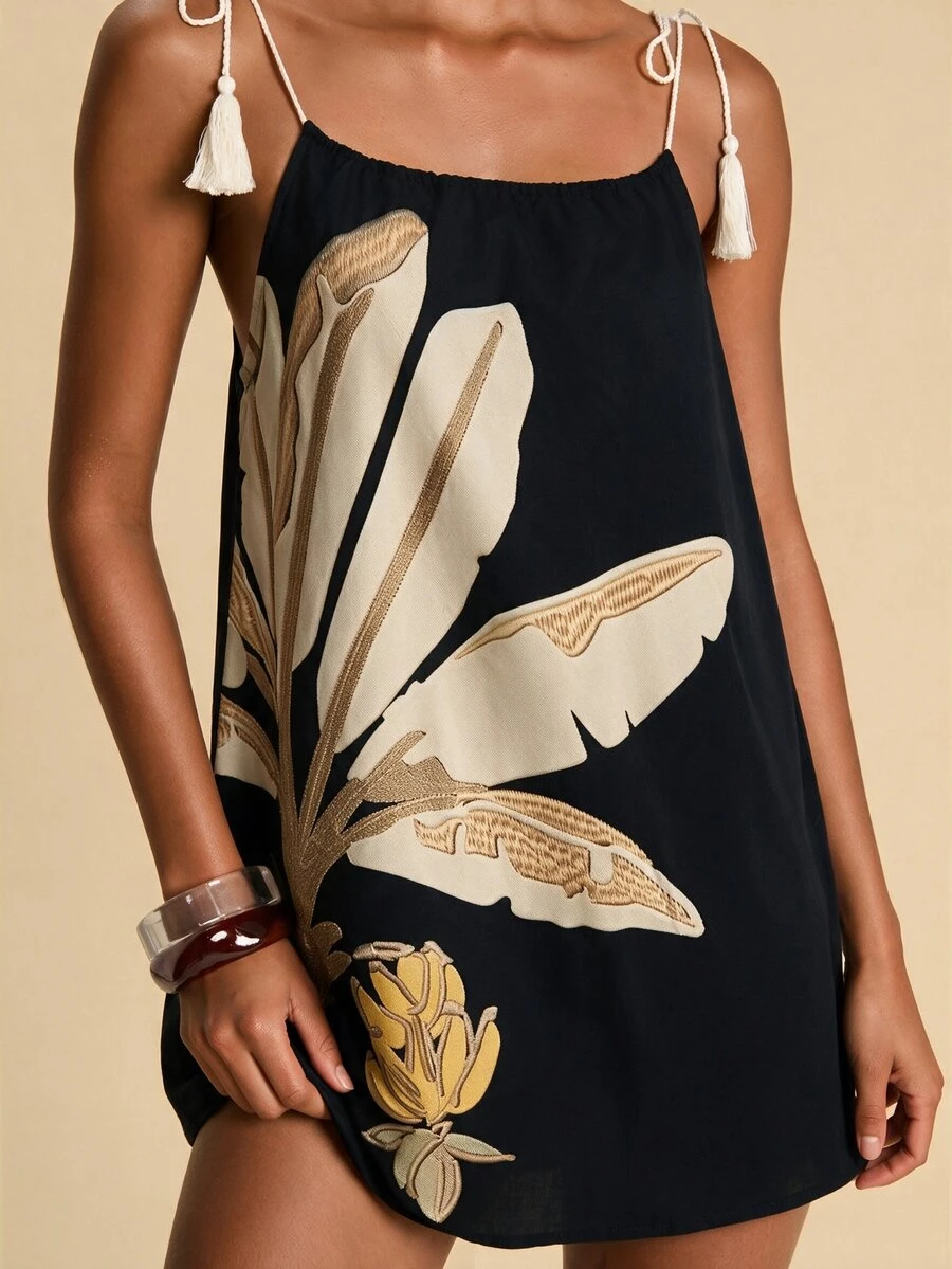 Travachic Women's Floral Print Tassel Tie Strap Vacation Cover-Up Dress - Multicolor - View 1