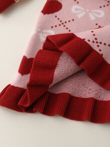 Young Girl' Sweater Set, Stylish Heart‑Patterned Cardigan Top With Skirt - Pink - View 6