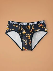 GARFIELD | SHEIN سروال داخلي مثلث للرجال بطبعة كرتونية وحروف للاستخدام اليومي العادي - الأسود - مشاهدة 1