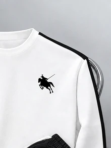 Daypath Men's Loose Fit Slightly Dropped Shoulder Rider Logo Print Pullover Sweatshirt Set, Suitable For Casual Daily Wear, Gift For Boyfriend - Multicolor - View 4