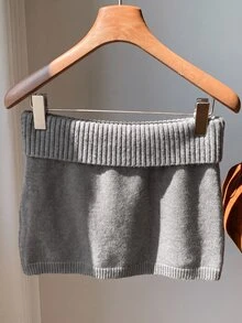 Comfortcana Women's Solid Color Knitted Ribbed Casual Versatile Sweater Skirt, Korean Style In Fall/Winter - Grey - View 5