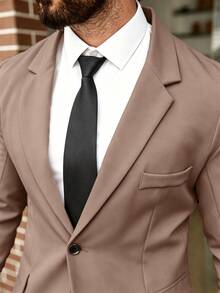 Manfinity Mode Men's Plus Size Solid Lapel Neck Long Sleeve Blazer And Pants Business Travel Set, Formal, Ceremony - Brown - View 5