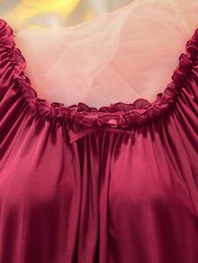 DelicateAllure Women's Solid Color Round Neck Lace Patchwork Fashionable Home Sleep Dress - Burgundy - View 5