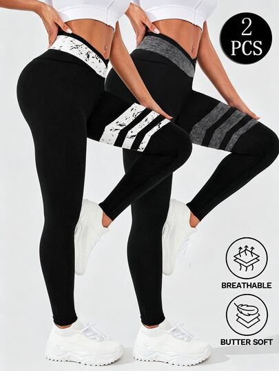 Velisys Velisys Leggings à taille croisée, Leggings rayés à blocs de couleurs, Pantalon de yoga à taille haute, Leggings de sport extensibles, Pantalon de fitness moulant, Taille croisée à l'arrière