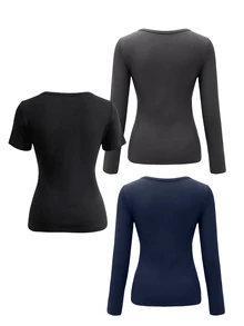 IslaSuriya 3-Pack Women's Lace-Detail 2 In 1 Casual T-Shirts (Long & Short Sleeve) - Multicolor - View 2