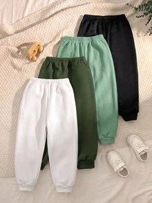 SHEIN 兒童小男孩 4件組休閒可愛百搭簡約印花純色慢跑褲 鬆緊腰運動長褲 多件裝 - 彩色 - 查看 2