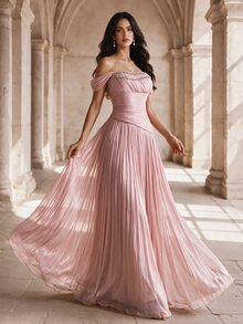 Coutiva Women's Rhinestone Embellished Pleated Waist-Cinching Slimming Elegant Strapless Evening Dress - Pink - View 2