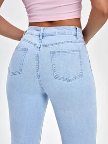 SHEIN EZwear Women's Casual Flared Leg Denim Jeans - Blue - View 6