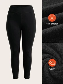 SHEIN CURVE+ Plus Size Thick Black Leggings, Suitable For Winter 5XL-8XL - Black - View 3