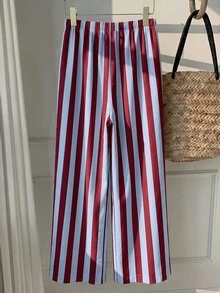 SHEIN EZwear Women's Striped Casual Daily Wear Long Pants - Multicolor - View 2