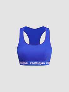 Chillnights 3 قطع/مجموعة حمالة صدر رياضية للنساء الشابات بتصميم ظهر سباق مضلع مع رقعة منسوجة بألوان متباينة وحروف - متعدد الألوان - مشاهدة 11