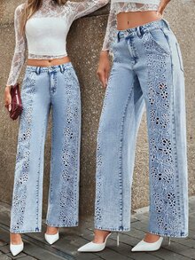 Selenza Plus Size Women's Casual Embroidered Jeans - Light Wash - View 1