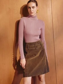 MOTF PREMIUM WOMEN'S AUTUMN/WINTER HIGH NECK RIBBED SLIM FIT SWEATER - Dusty Pink - View 5
