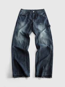 ROMWE MEN Street Life Men's Casual Button Pocket Denim Jeans For Daily Wear - Dark Wash - View 1