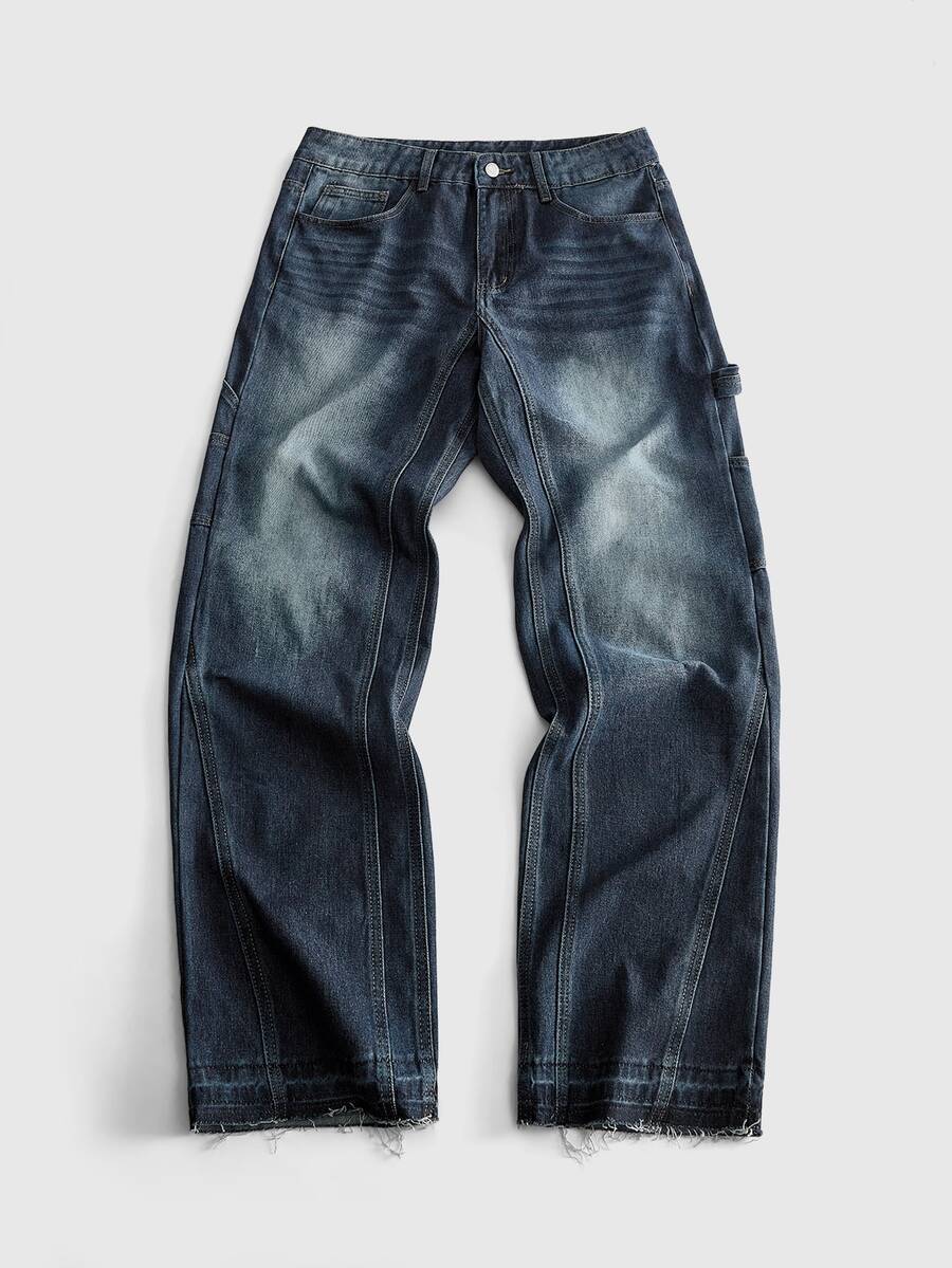 ROMWE MEN Street Life Men's Casual Button Pocket Denim Jeans For Daily Wear - Dark Wash - View 1