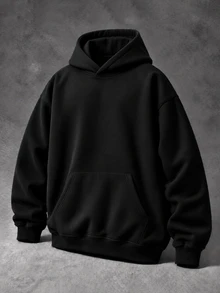Manfinity EMRG Men's Black Hoodie With Red And White Contrasting Gothic Cross Print On The Back, Loose Drop-Shoulde - Black - View 2