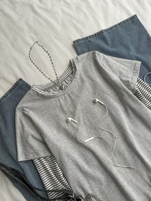 Attitoon Women's Patchwork Striped Long Sleeve 2 In 1 Casual T-Shirt - Grey - View 5