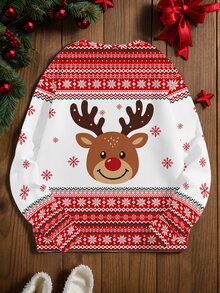 Sorvial Standard Size Men's Fitted Regular Shoulder Crew Neck Pullover Sweatshirt With Thermal Lining, Christmas Sweatshirt - White - View 3