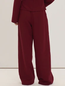 MUSEYN Burgundy Red Tailored Pleated Suit Trousers Versatile Everyday Casual New Season Fall - Burgundy - View 4