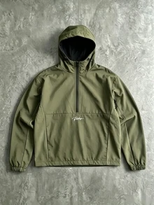 Manfinity Roghcode Chaqueta con capucha y media cremallera con gráfico de letras y bloques de color para hombres - Verde militar - Ver 3