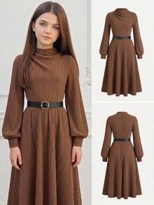 SHEIN Teen Girl Solid Color Casual Minimalist Party Summer Dress - Apricot - View 5