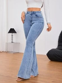 SHEIN PETITE 女款休閒日常牛仔褲，附口袋與鈕扣設計 - 藍色 - 查看 4