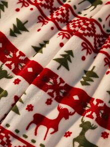 Dream Adore Women's Christmas Element Print Plush Pajamas With Bow Decor, Soft And Comfortable For Autumn/Winter, Women's Sleep Pants, Perfect Holiday Gift For Sleeping - Red - View 7