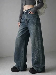 FRIFUL Women's Fashion Rhinestone Button Pocket Denim Jeans Fall - Blue - View 7